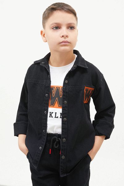 Cansın Mini Черно бродирано дънково яке, тениска, комплект от 2 части за момче 17565