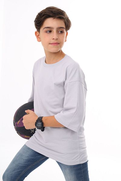 Cansın Mini Gray Plain Crew Neck Men's T-Shirt 18048