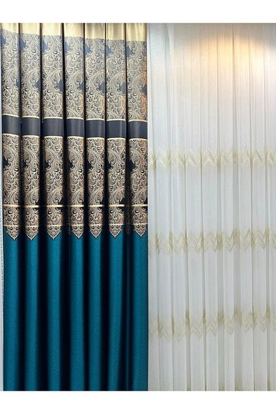NİVEMESHOME Nivemeshome Milas 671539   - Emerald Green, 1/3 Close Pleated Background Curtain