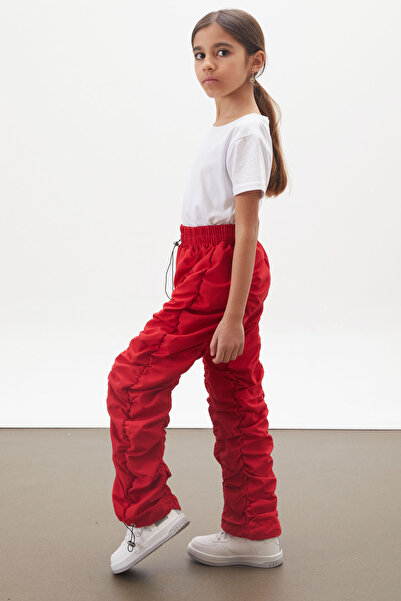 Cansın Mini Red Stripe Stitched Girl's Parachute Pants 18005