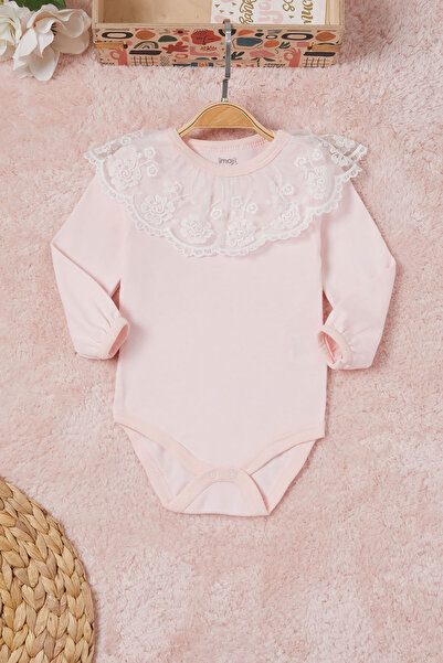 Cansın Mini الوردي طفلة الدانتيل طوق كم طويل المفاجئة بادي 16839