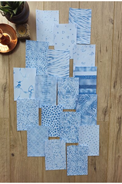 Mona Craftist 18 Adet Soft Mavi Desen Temalı Scrapbook Kağıt Seti Bullet Jour...