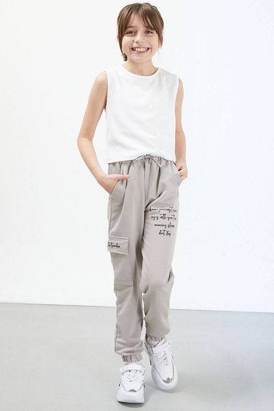 Cansın Mini Κρεμ Dream Text Printed Cargo Pocket Girls Sweatpants 17696