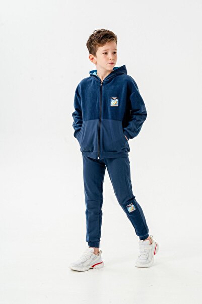 Mışıl Kids Hooded Navy Blue Boy's Bottom Top Sweatshirt Tracksuit Set