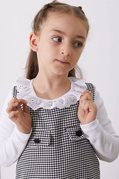 Cansın Mini Girl's Dress 18810 - White with Ski Pattern and Cap Detail