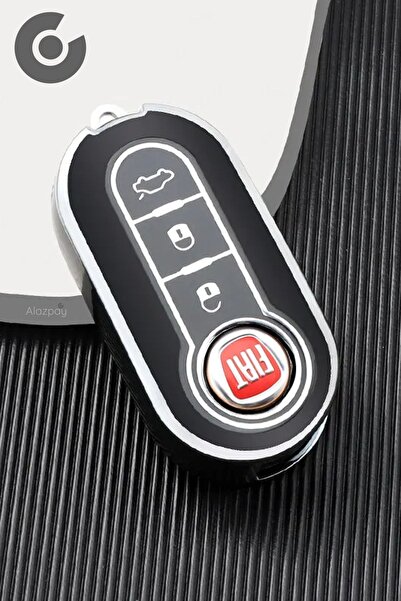 Alazpay Fiat 500 Doblo Fiorino Punto Ducato Bravo Panda TPU Anahtar Kılıfı (Siyah Gümüş)