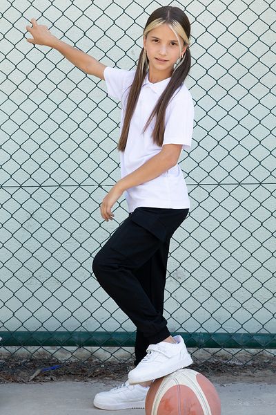 Cansın Mini Girl's Dark Navy School Sweatpants - Elastic Waist, Cargo Pocket - 19195