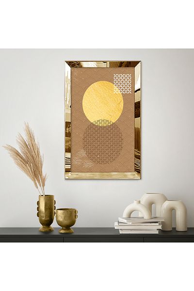 Zevahir Mobilya Dekorasyon Tablou unic din MDF cu cadru din plexiglas cu oglindă aurie în stil abstract