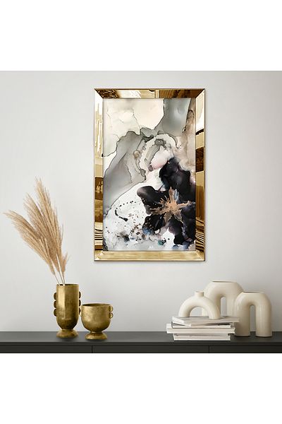 Zevahir Mobilya Dekorasyon Pictură MDF unică cu flori în stil acuarelă cu model mixt cu cadru din plexiglas oglindă aurie