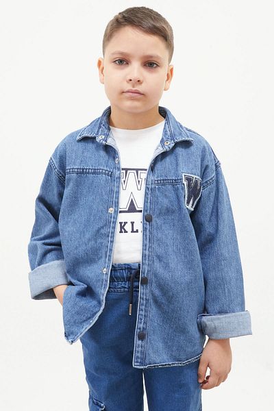 Cansın Mini Jachetă din blugi brodat albastru Tricou Set 2 piese pentru băiat 17643