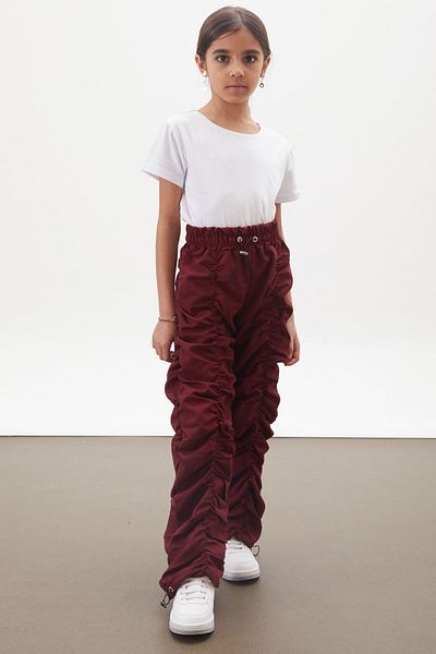 Cansın Mini Burgundy Stripe Stitched Girl's Parachute Trousers 18200