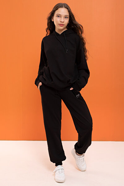 Cansın Mini Black Hooded Girl's Set - Basic 18900