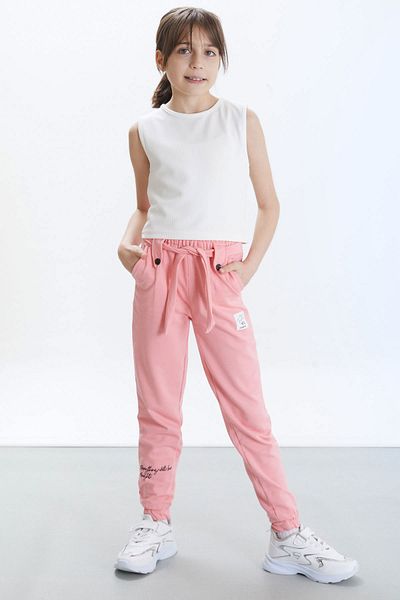 Cansın Mini Ροζ Fashion Girl Embroidered Belted Girl's Sweatpants 17681