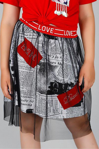 Cansın Mini Girl's Text Printed Tulle Skirt 14572