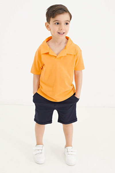 Cansın Mini Baby Boy Orange Polo Collar T-shirt with Shorts Set 18633