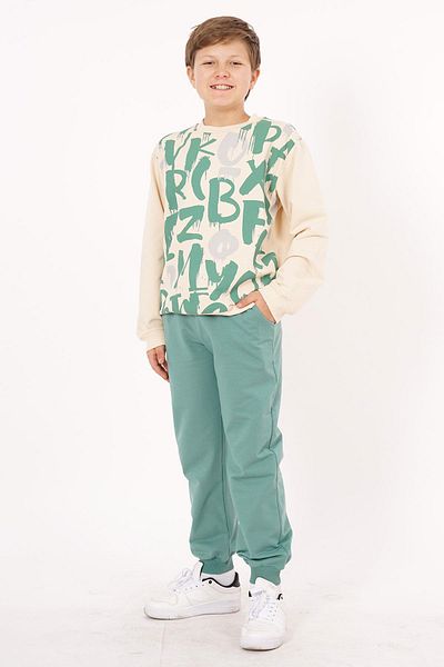 zepkids Σετ φόρμας για αγόρι με γράμμα Crew Neck Printed Green Color