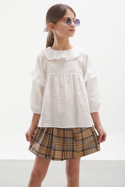 Cansın Mini Pantaloni scurți cu model în carouri bej și fustă Cămașă Costum pentru fată 17977