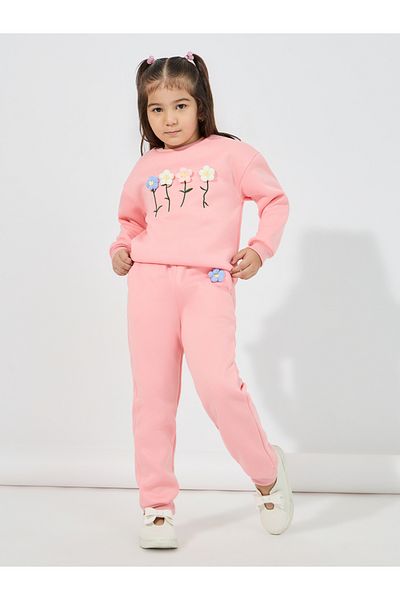 Styli Embroidery Flower Applique Thermal Lined Sweatshirt & Joggers Set