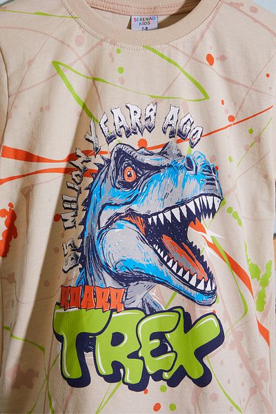 Cansın Mini Κρεμ T-rex τυπωμένο γράμμα για αγόρι σορτς 18709
