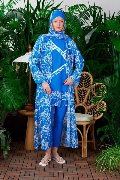Moodbasic Patterned Chiffon Pareo - Blue