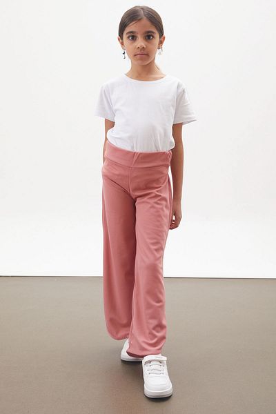 Cansın Mini Pink Slit Leg Belted Viscose Fabric Girl's Trousers 18102