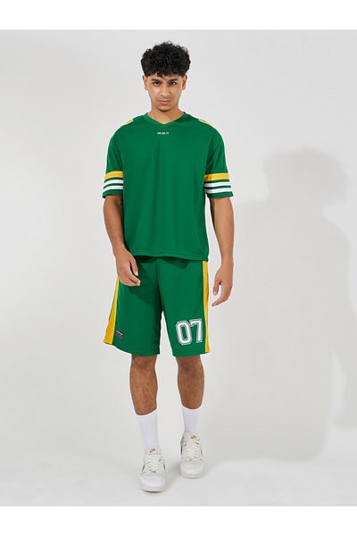 Styli Printed Oversized Varsity V Neck T-Shirt & Shorts Co-Ords