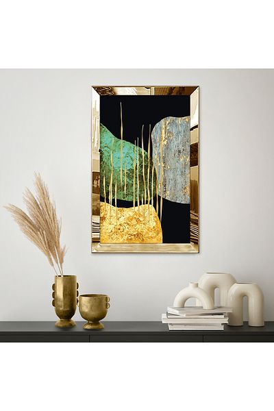 Zevahir Mobilya Dekorasyon Masa din MDF cu forme abstracte cu model auriu, cu rama din plexiglas cu oglinda aurie