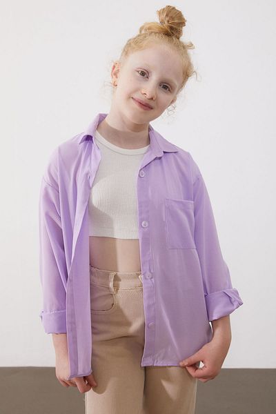 Cansın Mini Girl's Lilac Buttoned Classic Shirt - 18984