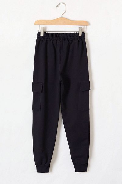 Cansın Mini Dark Navy Blue Elastic Waist Basic Cargo Pocket Boy's School Sweatpants 19128