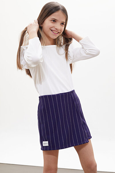 Cansın Mini Синьо-біла спідниця-шорти з воланами та бадді для дівчаток 18270