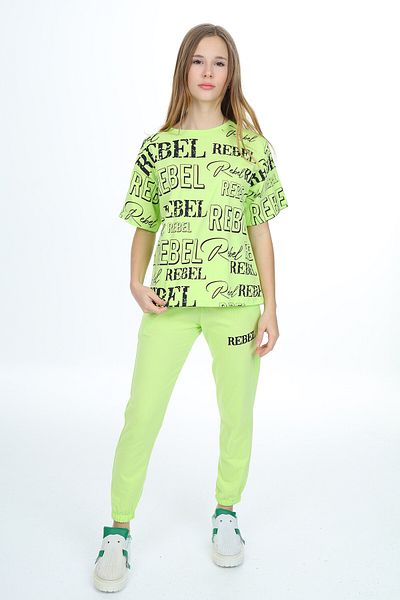 Cansın Mini Ανοιχτό πράσινο Rebel Text Printed Girl's Suit 17839