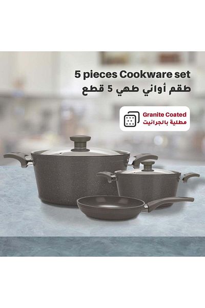 MISTERCOOK Mister Cook 5-piece Gray Granite Cookware Set - Stylish & Durable