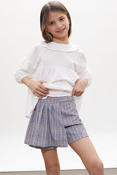 Cansın Mini Lilac Glittery Plaid Patterned Shorts Skirted Shirt Girl Suit 18260