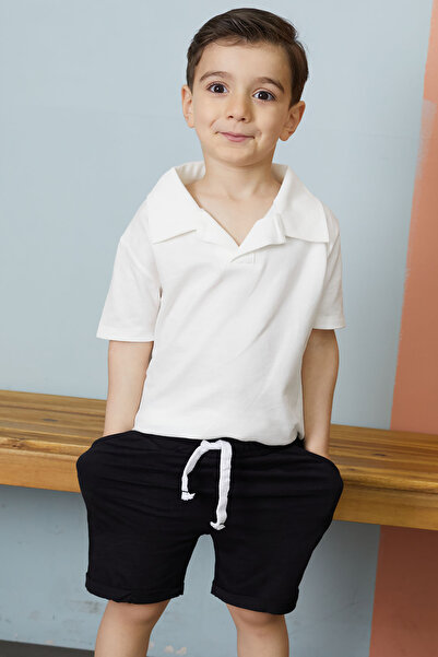 Cansın Mini Baby Boy White Polo Neck T-Shirt Shorts Suit 18641