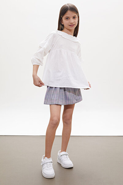 Cansın Mini Lilac Glittery Plaid Patterned Shorts Skirted Shirt Girl Suit 18260