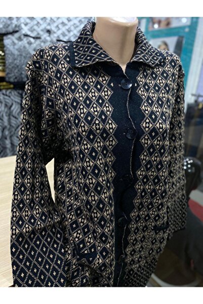 TCR Kadın Triko Polo Yaka Desenli Cepli Hırka Tunik