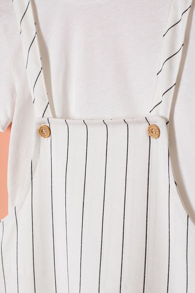 Cansın Mini Ecru Striped White T-Shirt Children's Overalls Set 18403