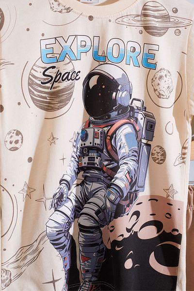 Cansın Mini Boy's Space Themed Brown Shorts Set - Astronaut 18891