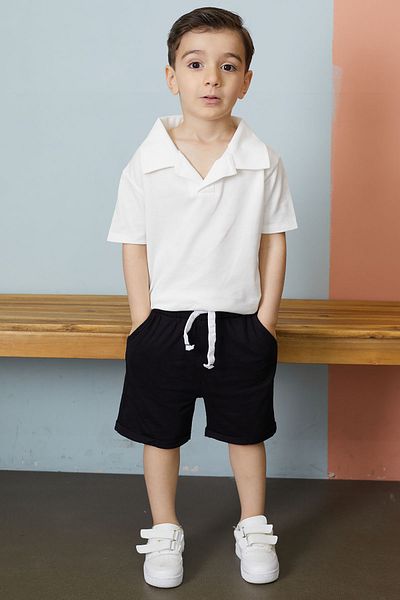 Cansın Mini Baby Boy White Polo Neck T-Shirt Shorts Suit 18641