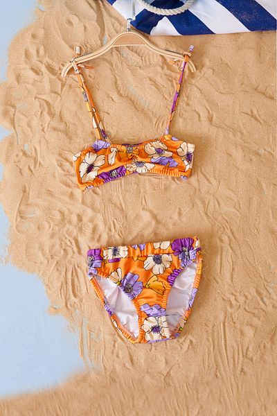Cansın Mini Orange Floral Print Bikini for Girl - 19045