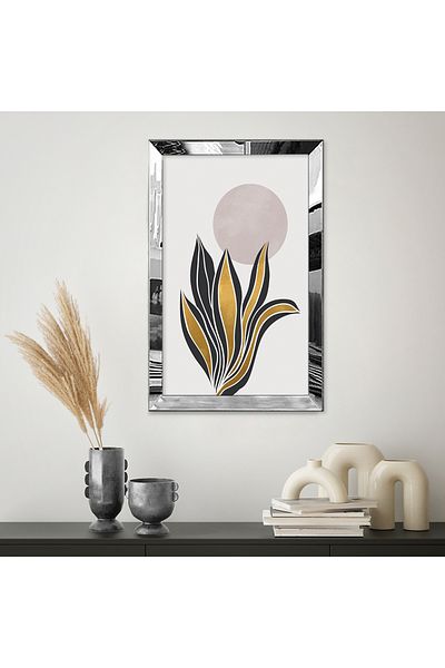 Zevahir Mobilya Dekorasyon Χρυσό και μαύρο Minimal Elegant Leaves Μονό Τραπέζι MDF με ασημί καθρέφτη πλαίσιο από πλεξιγκλάς