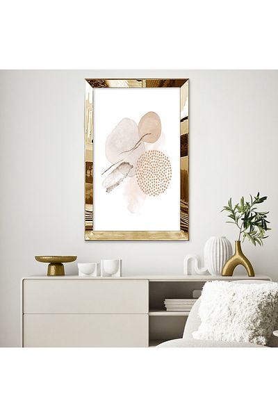 Zevahir Mobilya Dekorasyon Masa MDF simpla cu forme minimaliste in stil acuarela cu rama din plexiglas cu oglinda aurie