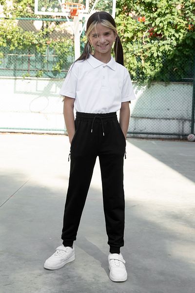 Cansın Mini Girl's Black School Sweatpants - Zippered and Pockets 19196