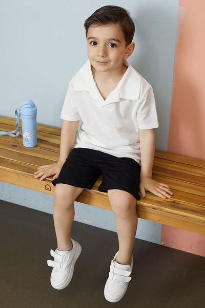 Cansın Mini Baby Boy White Polo Neck T-Shirt Shorts Suit 18641