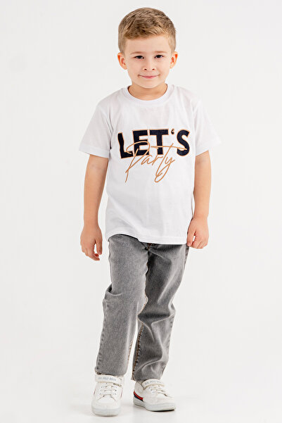 Cansın Mini Smoked Written Jeans Jacket Trousers Boy's T-Shirt 3 Pieces Set 18174