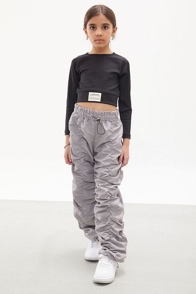 Cansın Mini Gray Stripe Stitched Girl's Parachute Trousers 18003