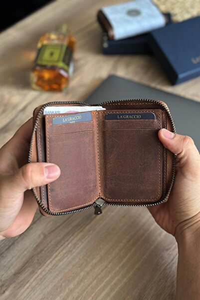 La La'Graccio Paris La'Graccio Paris Lancoves Men's Zippered Genuine Leather Handy Wallet Crazy Tan