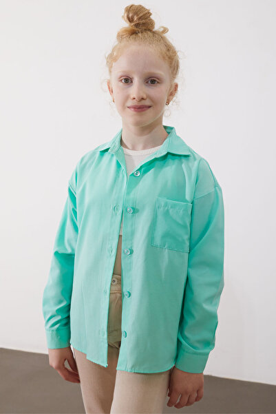 Cansın Mini Girl's Water Green Buttoned Classic Shirt - 18985