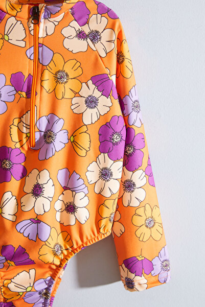 Cansın Mini Hosszú ujjú és cipzáras virágmintás lány fürdőruha - 19002