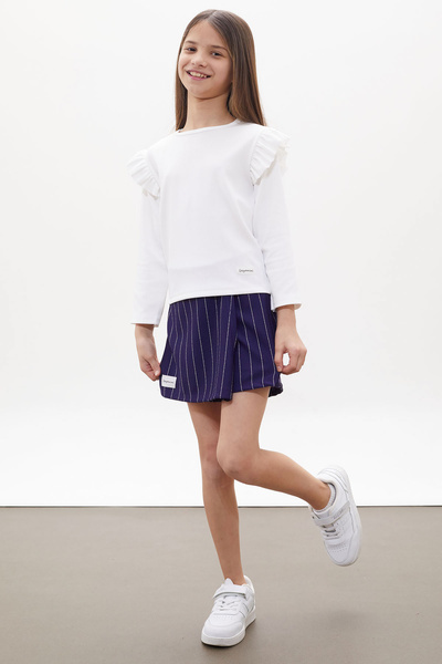 Cansın Mini Синьо-біла спідниця-шорти з воланами та бадді для дівчаток 18270